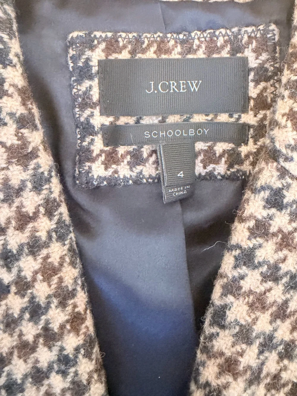 J. Crew Houndstooth Wool Blend Blazer Jacket in Black & Cream